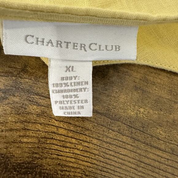 Charter Club Linen Tunic Top Womens XL Butter Yellow Embroidered Popover - Picture 7 of 8